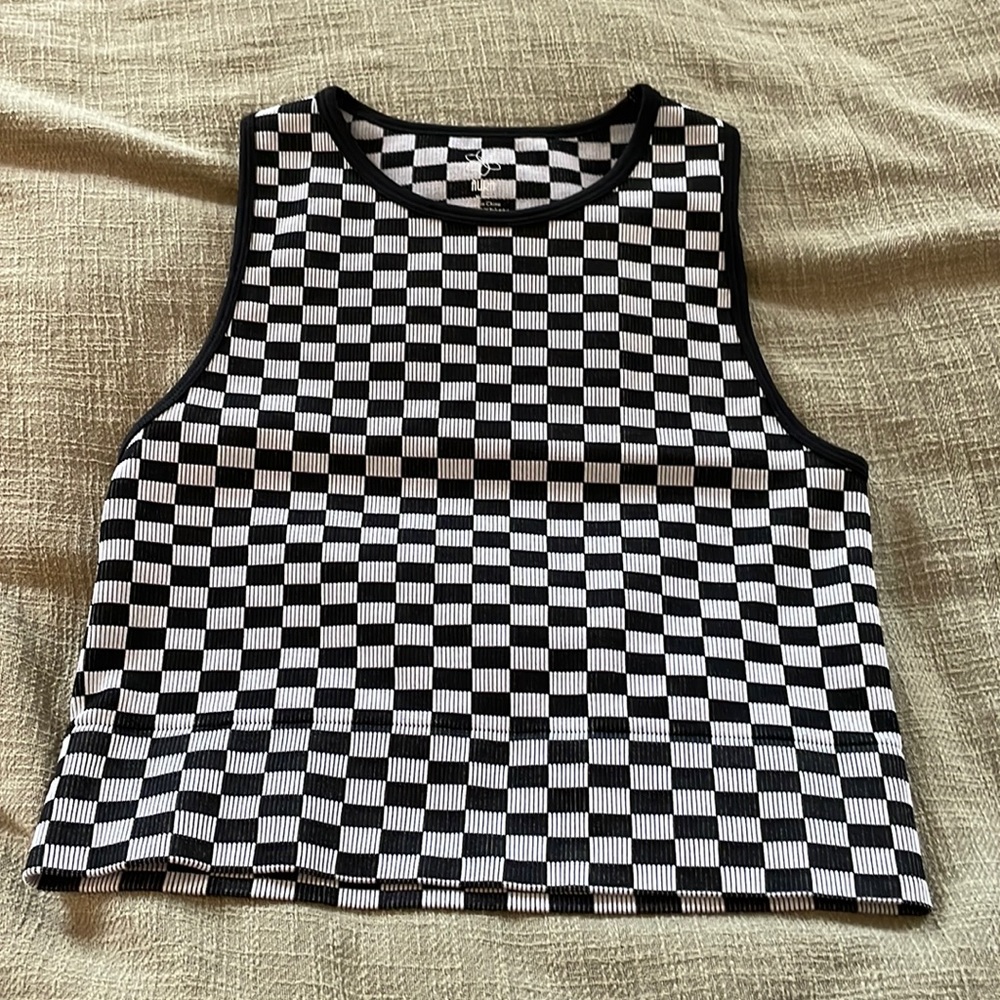 Aura rubbed checkered cropped top
